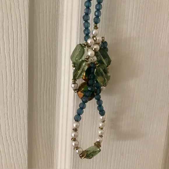 Blue, Green, Brown & Pearls XLong Necklace - Picture 7 of 8
